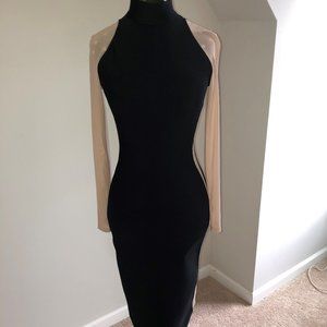 Long Sleeve Elegant Color-block Bandage Dress